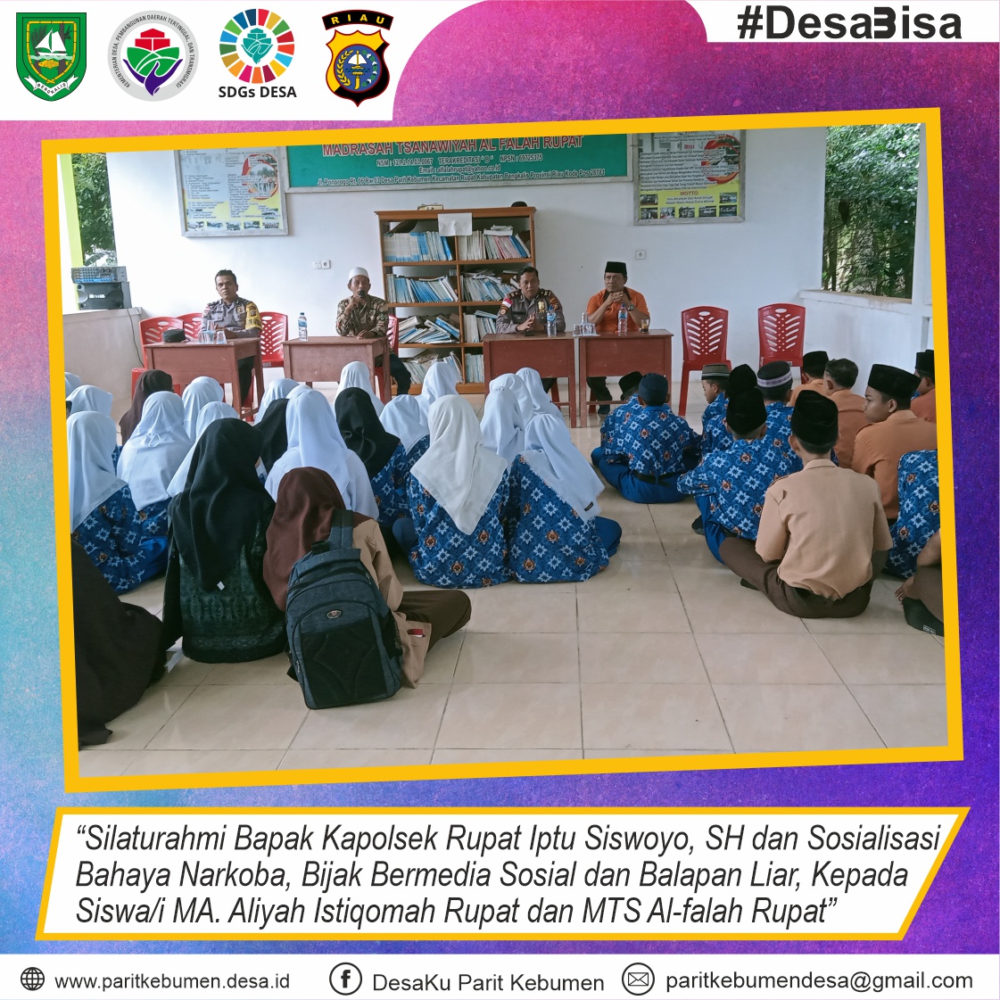 Silatuhrahmi Kapolsek Rupat Bapak IPTU Siswoyo, S.H di MA. Istiqomah Rupat dan MTS AL-Falah Rupat